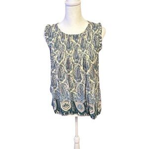 NWOT Rose & Olive Sleeveless Paisley Blouse Blue and Cream Small
